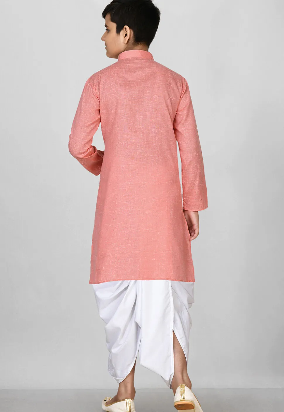 Solid Color Cotton Dhoti Kurta in Peach