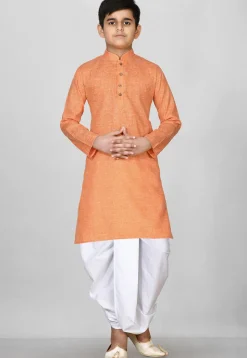 Solid Color Cotton Dhoti Kurta in Peach
