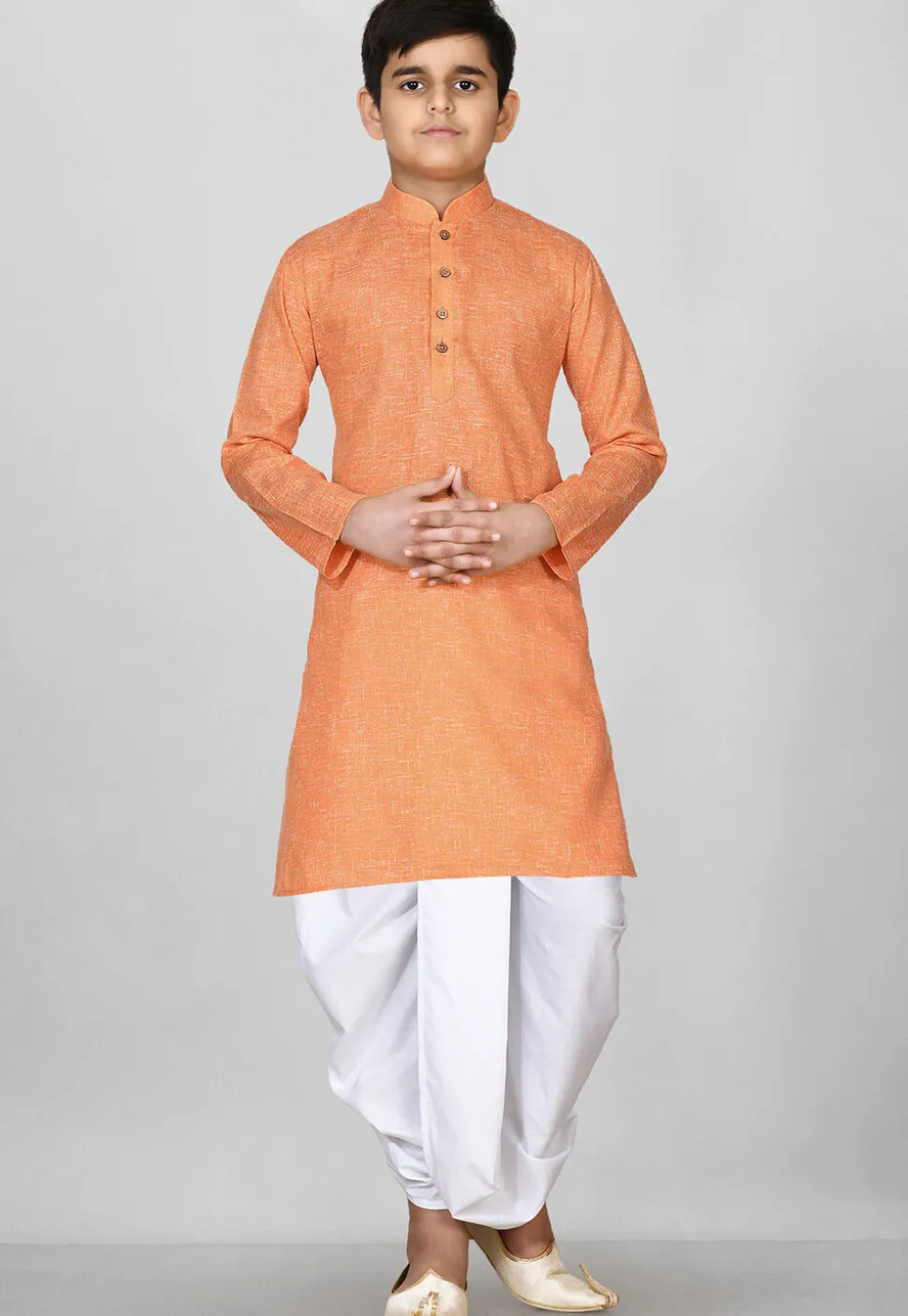 Solid Color Cotton Dhoti Kurta in Peach