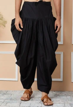 Solid Color Cotton Dhoti Pant in Black
