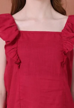 Solid Color Cotton Flex Co Ord Set in Maroon