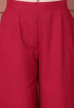Solid Color Cotton Flex Co Ord Set in Maroon