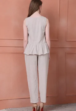 Solid Color Cotton Flex Co Ord Set in Light Beige