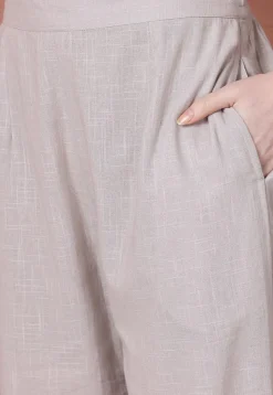 Solid Color Cotton Flex Co Ord Set in Light Beige