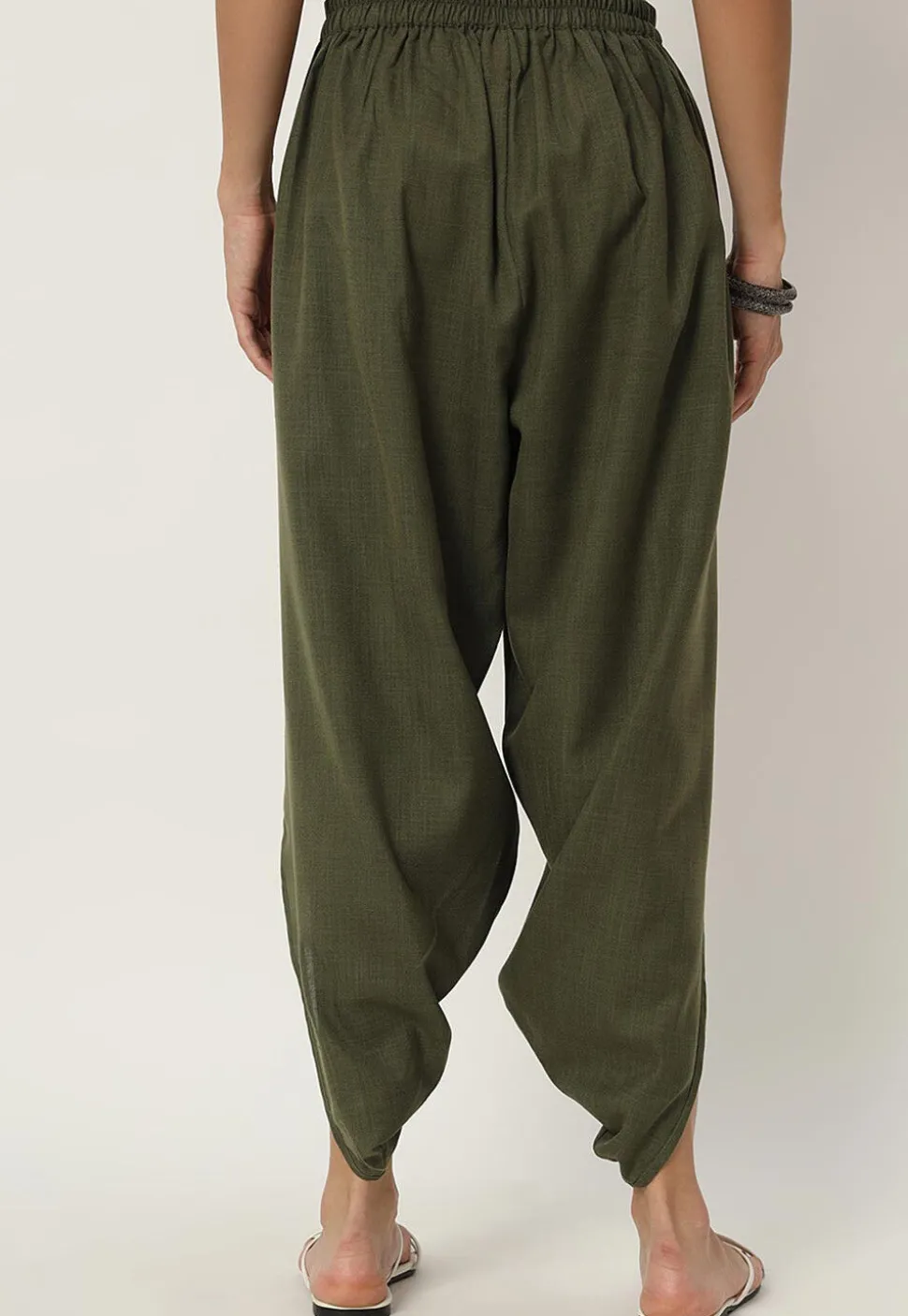 Solid Color Cotton Flex Dhoti Pant in Olive Green
