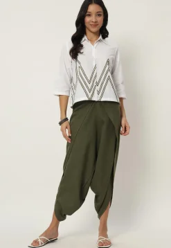 Solid Color Cotton Flex Dhoti Pant in Olive Green