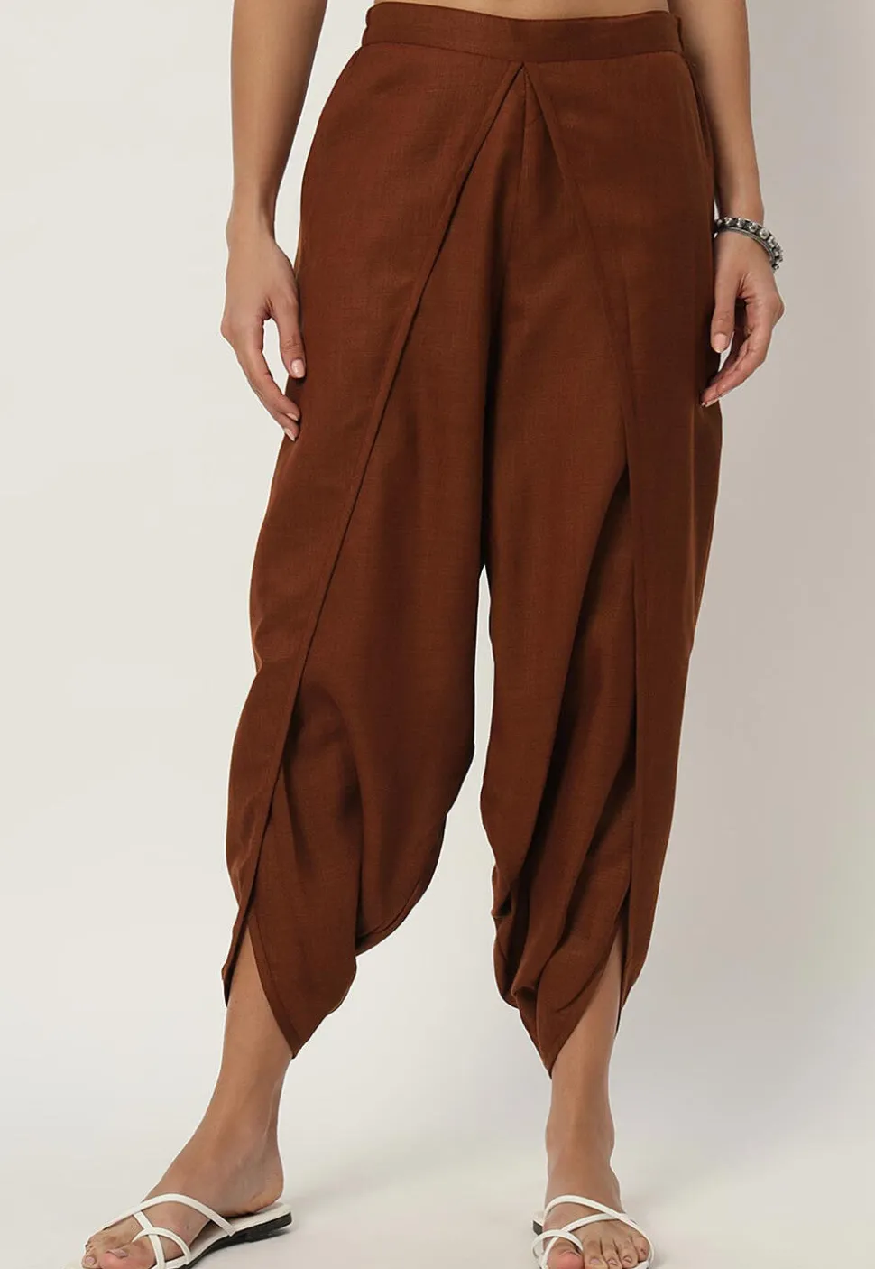 Solid Color Cotton Flex Dhoti Pant in Brown