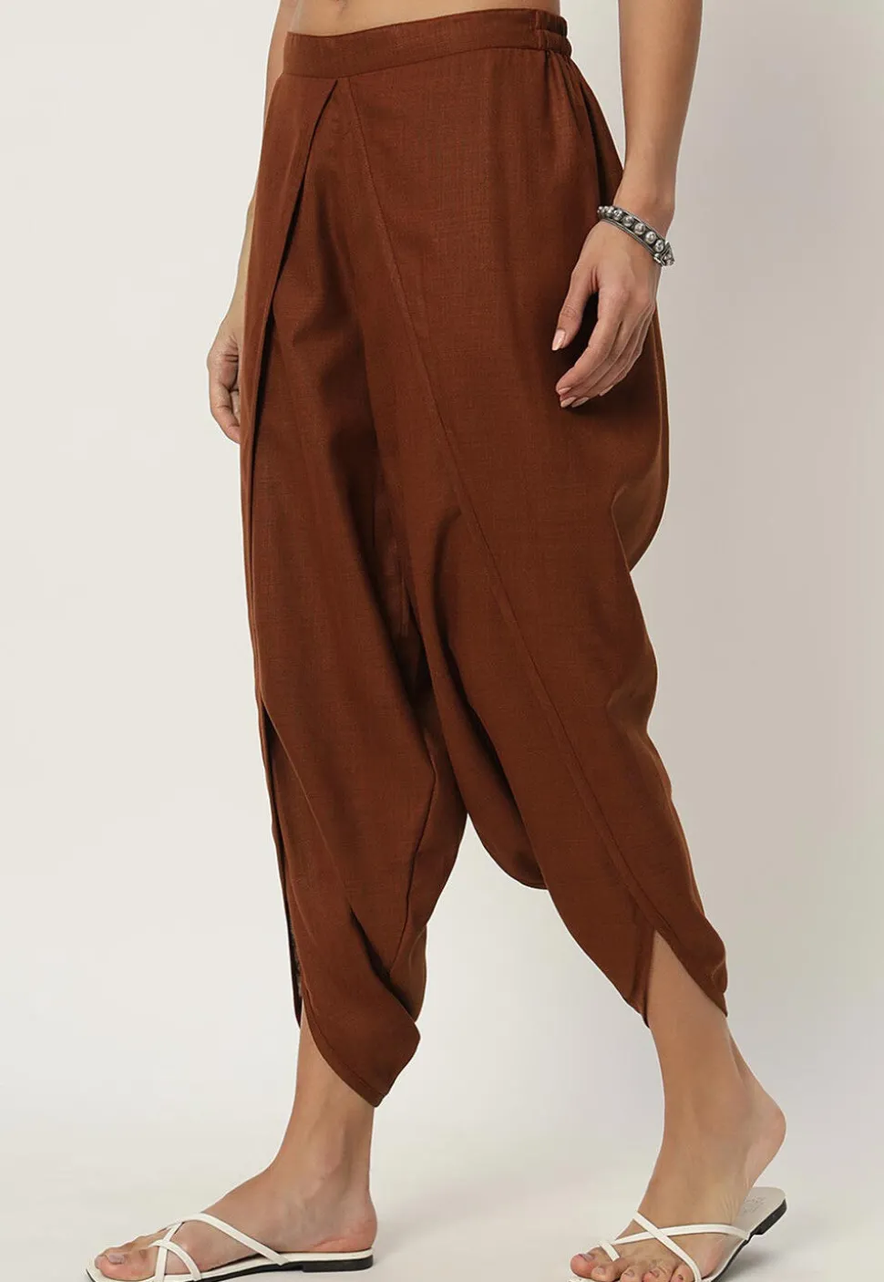 Solid Color Cotton Flex Dhoti Pant in Brown