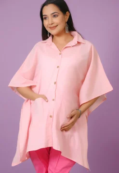 Solid Color Cotton Kaftan Style Top in Baby Pink