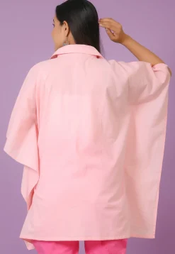Solid Color Cotton Kaftan Style Top in Baby Pink