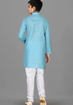 Solid Color Cotton Kurta Set in Sky Blue