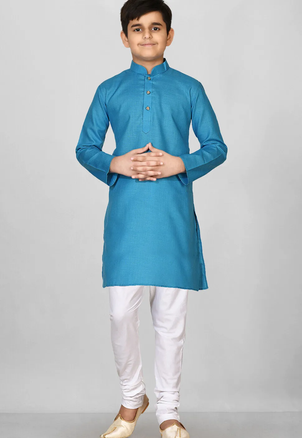 Solid Color Cotton Kurta Set in Blue