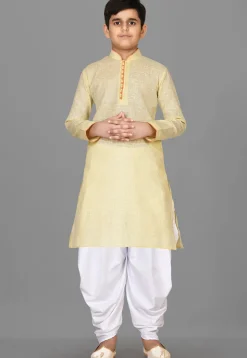 Solid Color Cotton Kurta Set in Yellow