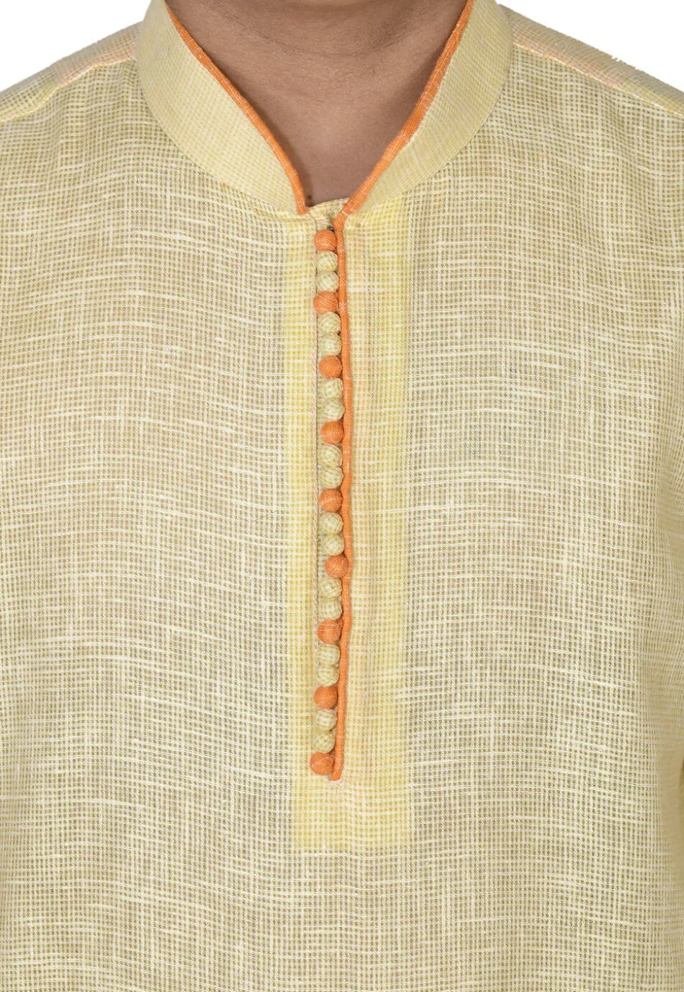 Solid Color Cotton Kurta Set in Yellow