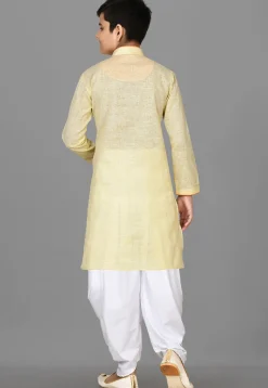 Solid Color Cotton Kurta Set in Yellow