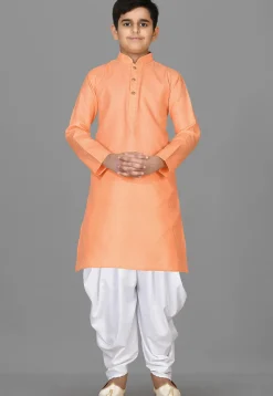 Solid Color Cotton Kurta Set in Peach