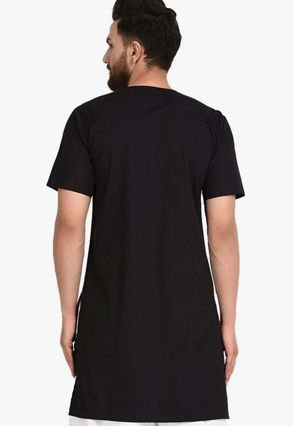 Solid Color Cotton Kurta in Black