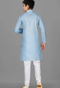 Solid Color Cotton Kurta Set in Light Blue