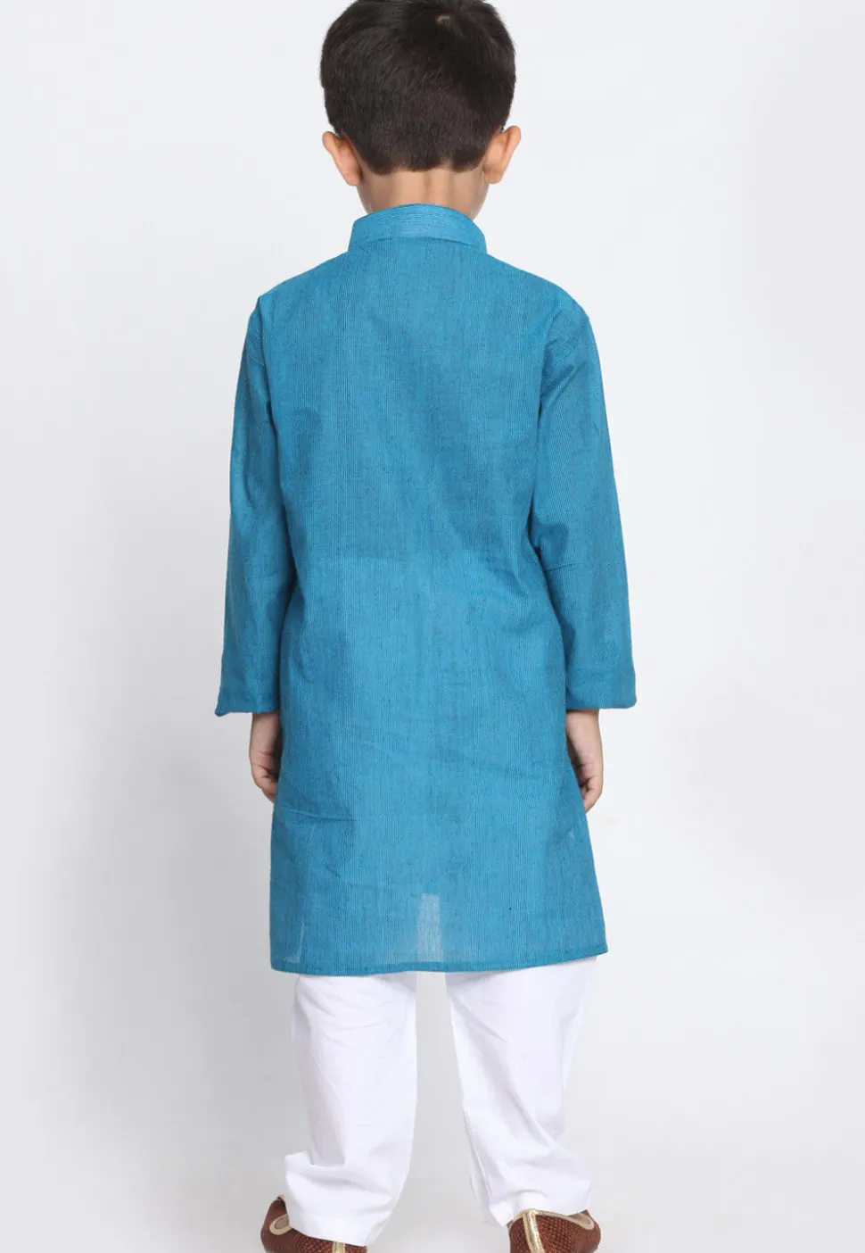 Solid Color Cotton Kurta Set in Blue