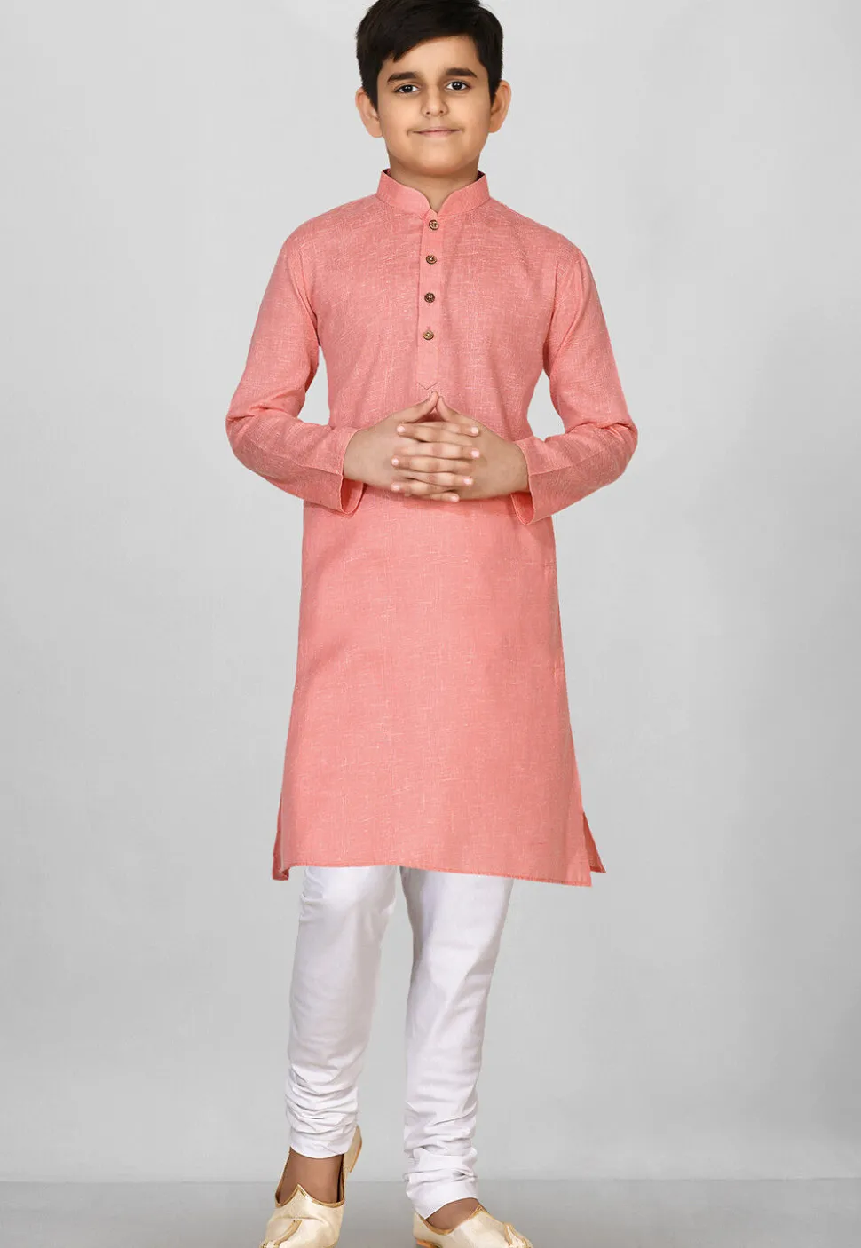 Solid Color Cotton Kurta in Peach