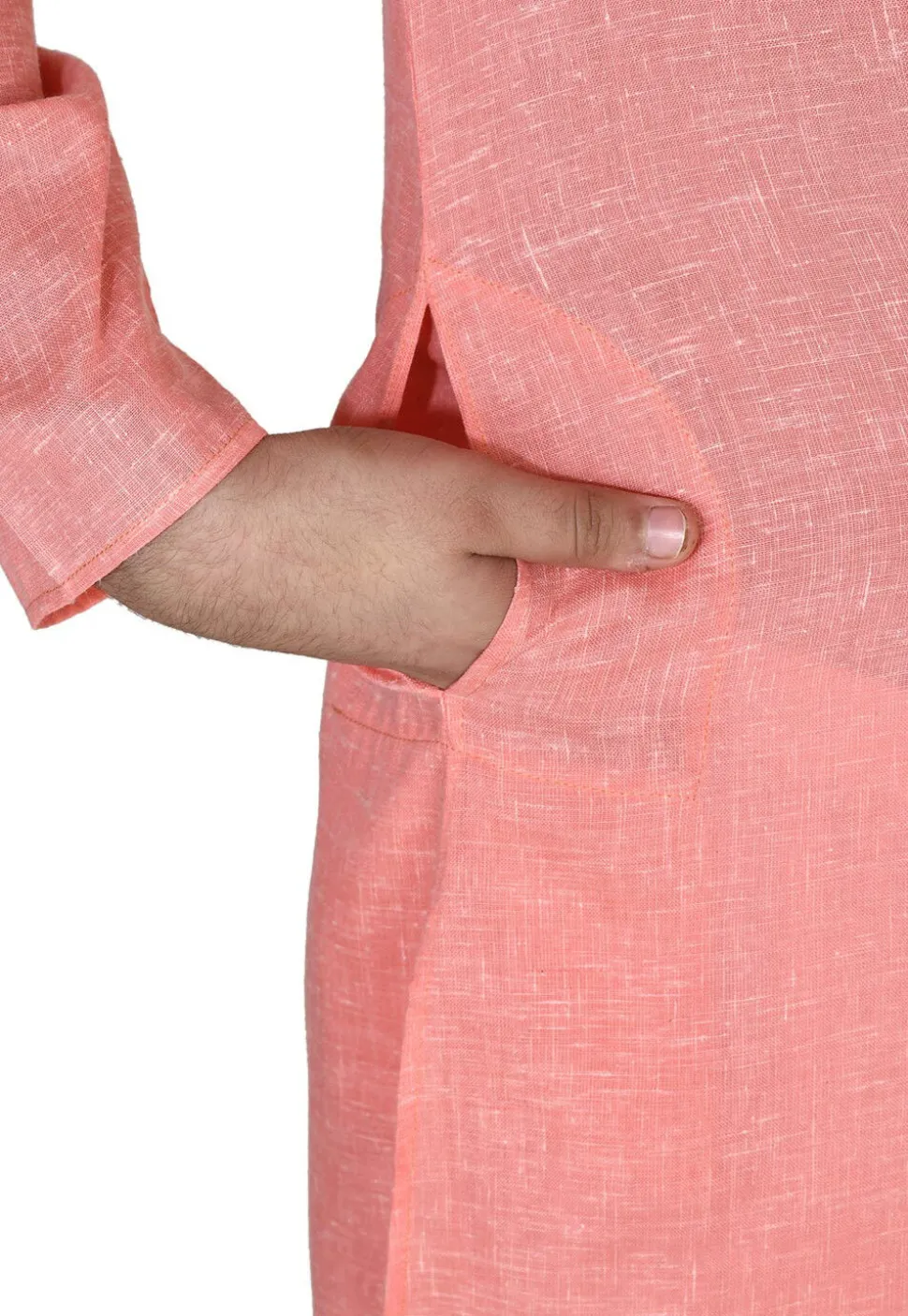 Solid Color Cotton Kurta in Peach