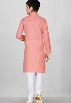 Solid Color Cotton Kurta in Peach