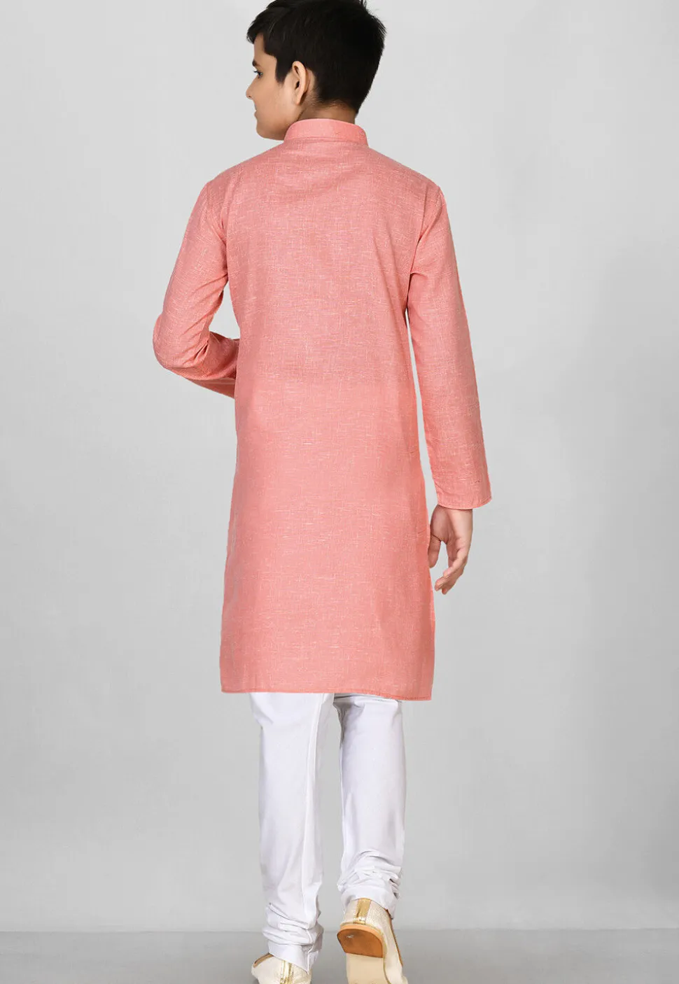 Solid Color Cotton Kurta in Peach