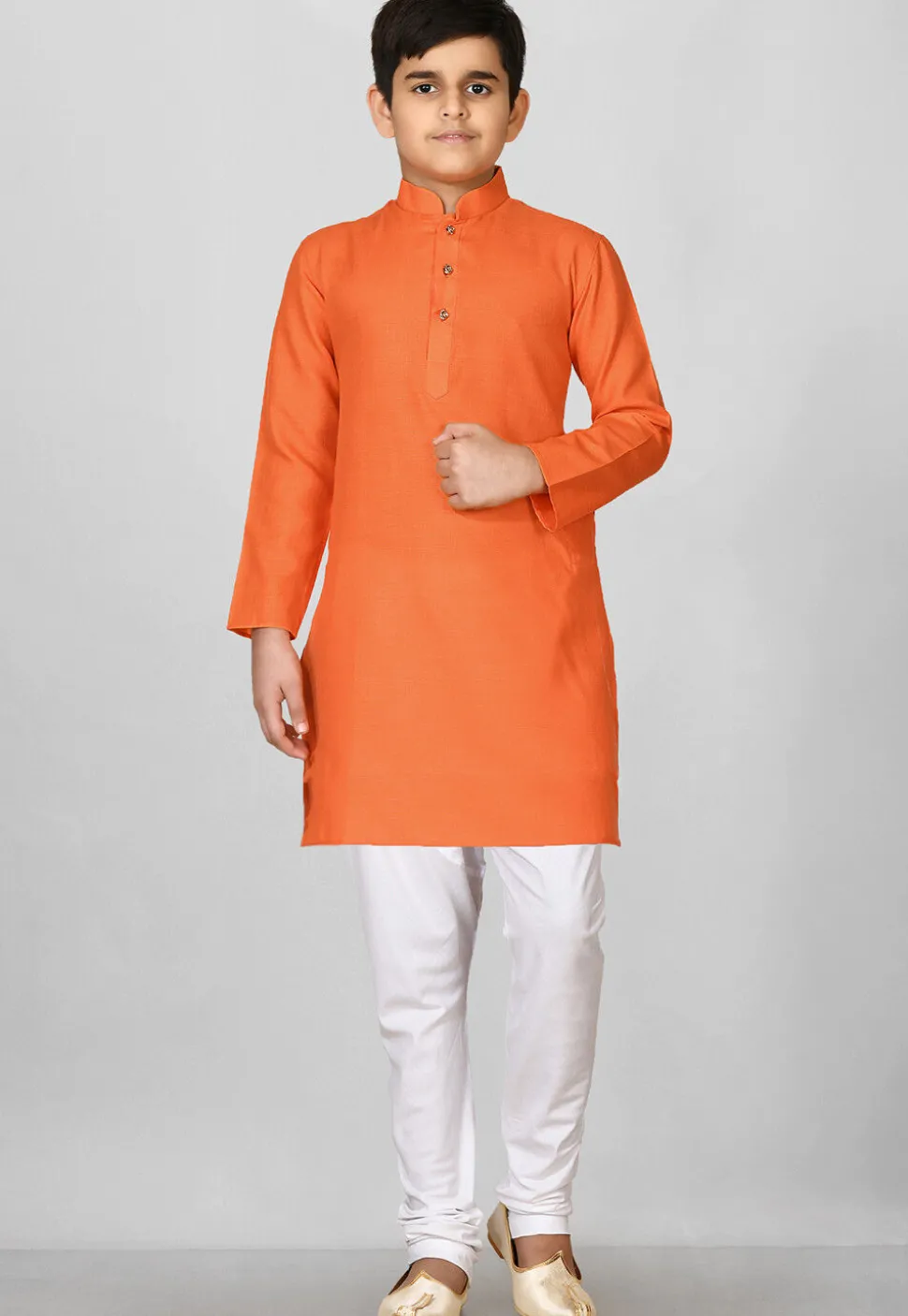 Solid Color Cotton Kurta in Orange
