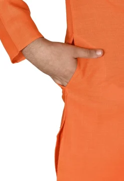 Solid Color Cotton Kurta in Orange