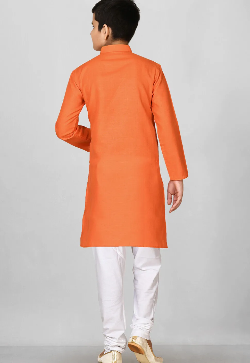 Solid Color Cotton Kurta in Orange