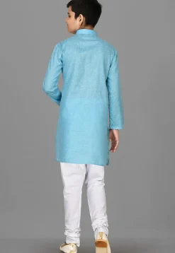 Solid Color Cotton Kurta in Sky Blue