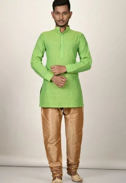 Solid Color Cotton Kurta in Green