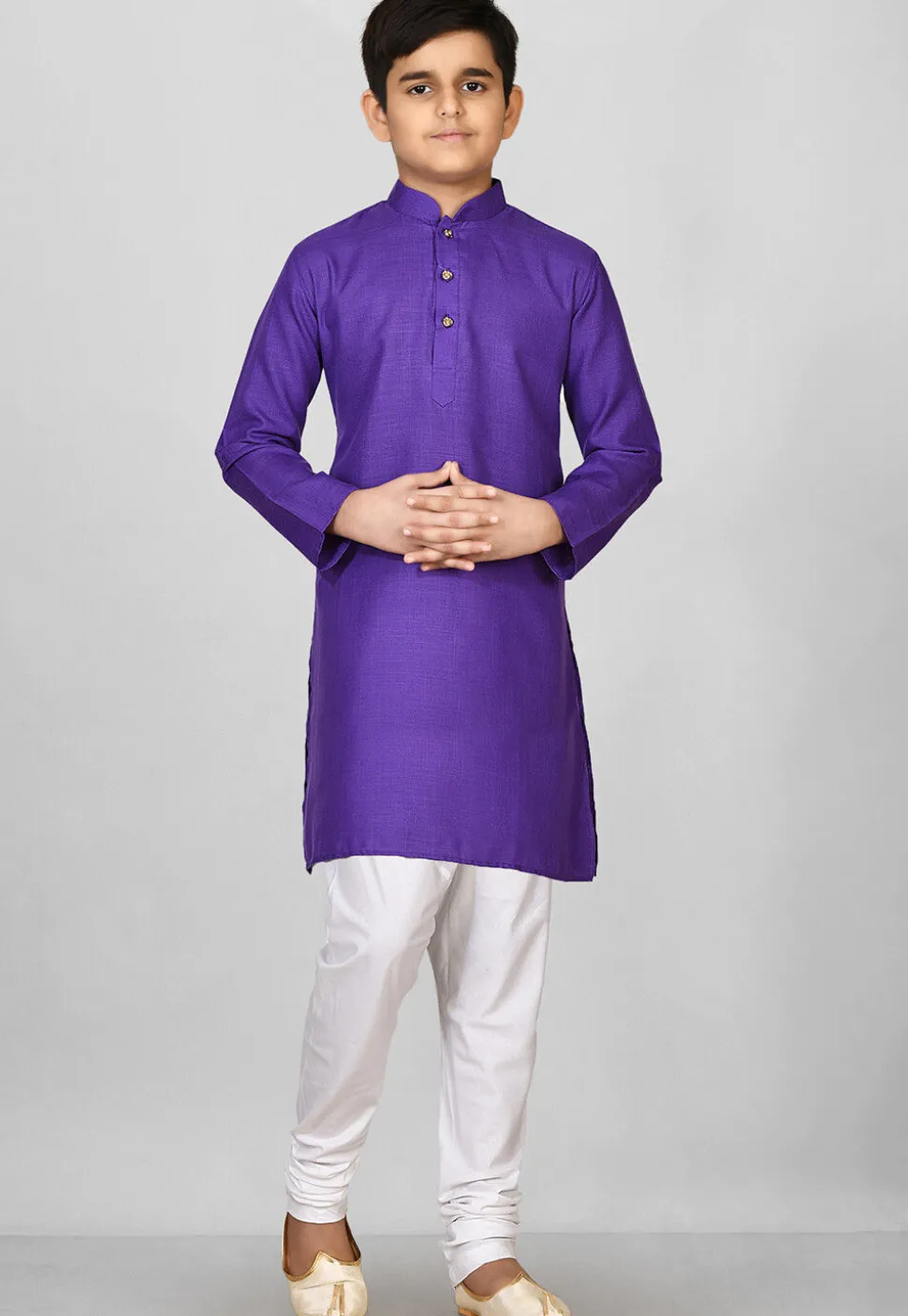 Solid Color Cotton Kurta in Violet
