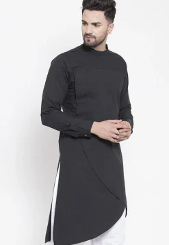 Solid Color Cotton Kurta in Black
