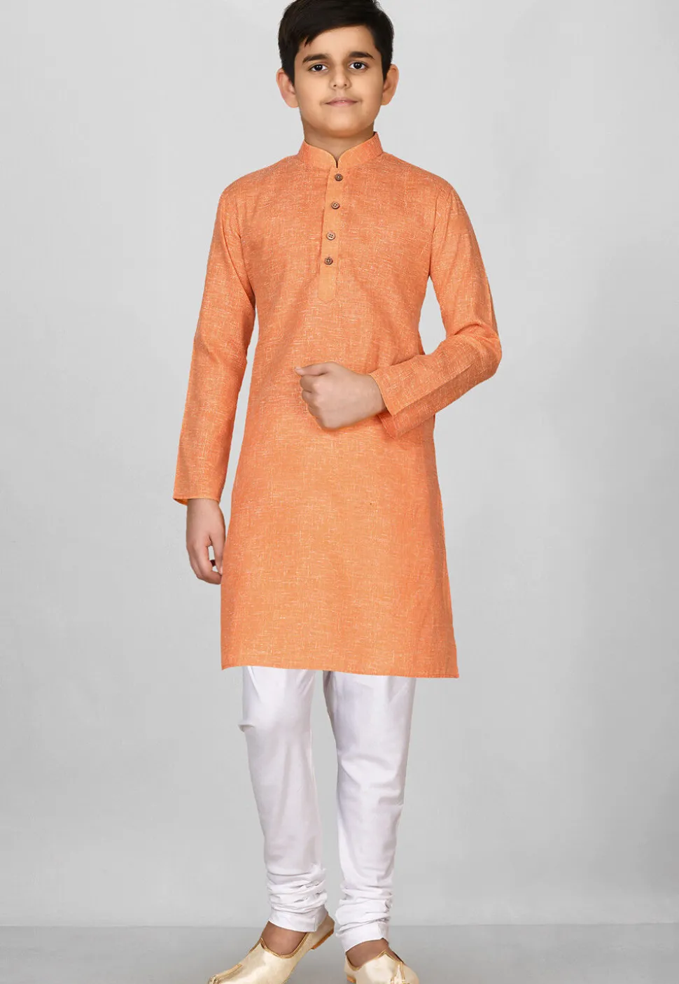 Solid Color Cotton Kurta in Peach
