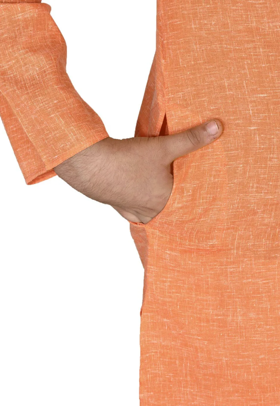 Solid Color Cotton Kurta in Peach