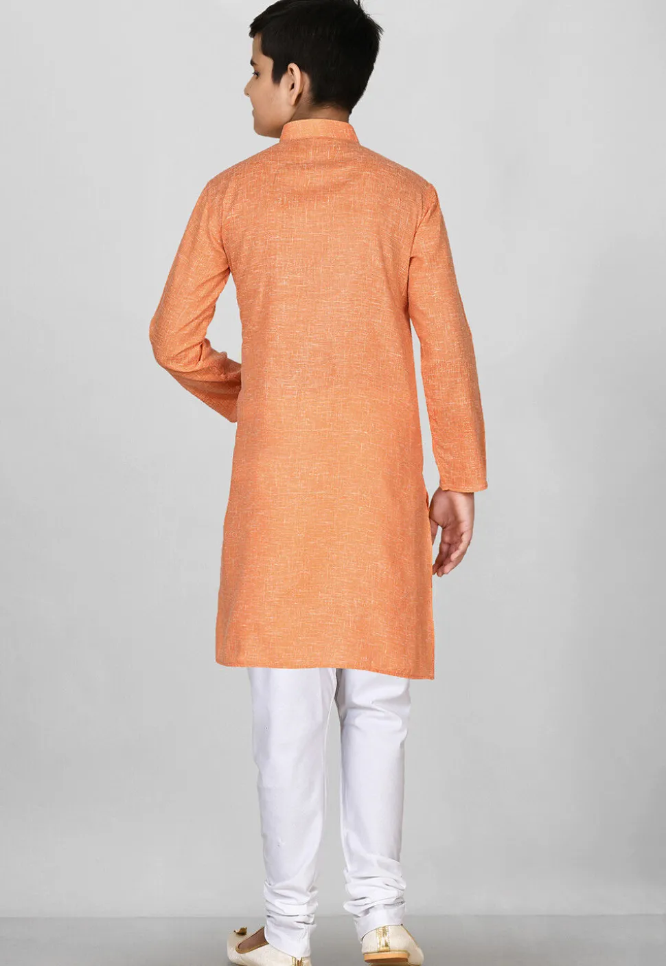 Solid Color Cotton Kurta in Peach