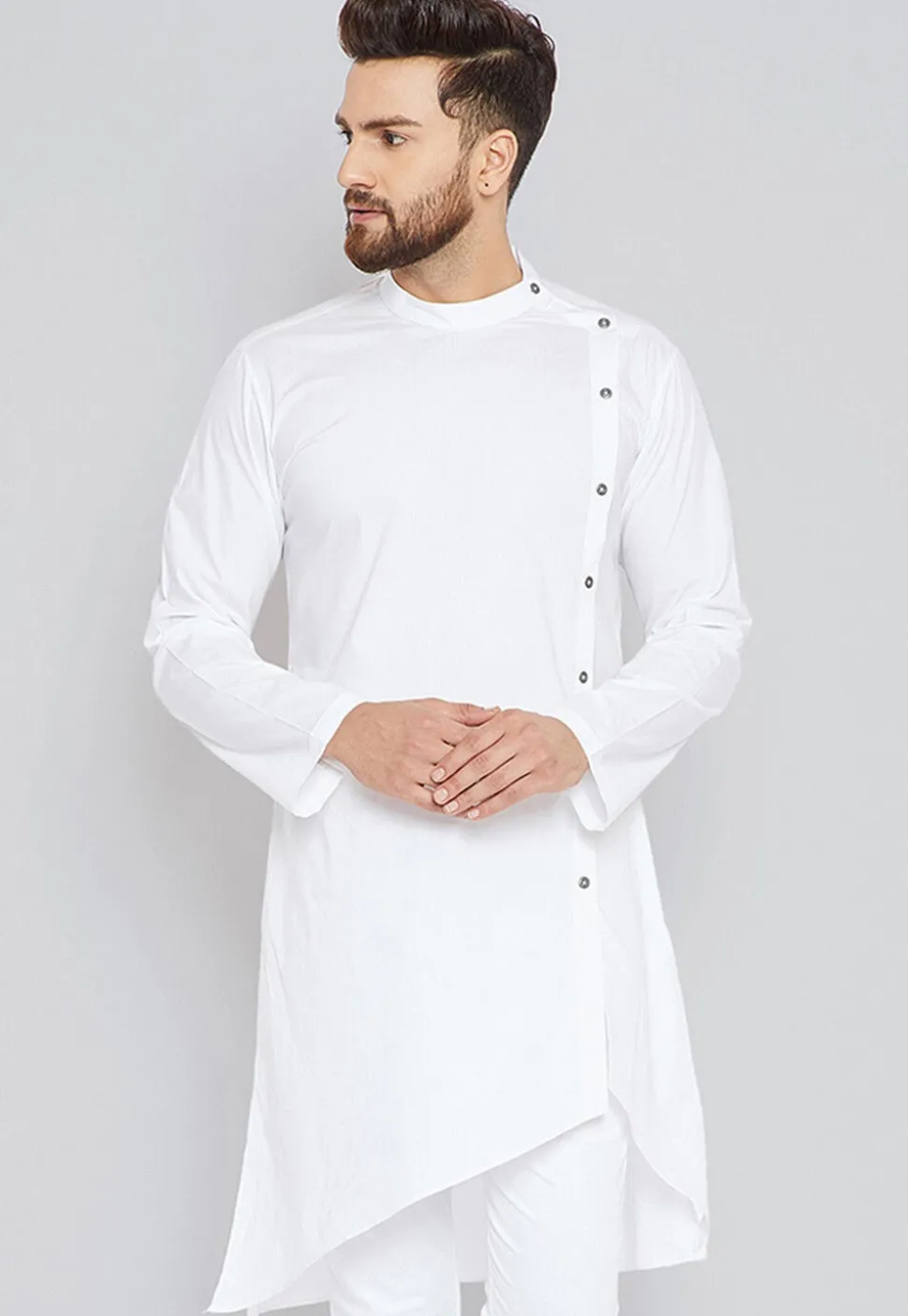 Solid Color Cotton Kurta in White