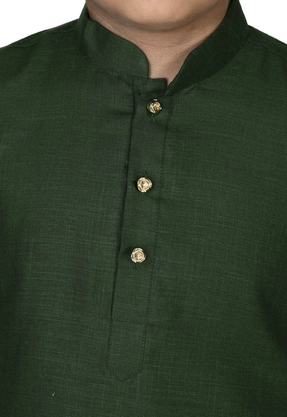 Solid Color Cotton Kurta in Dark Green