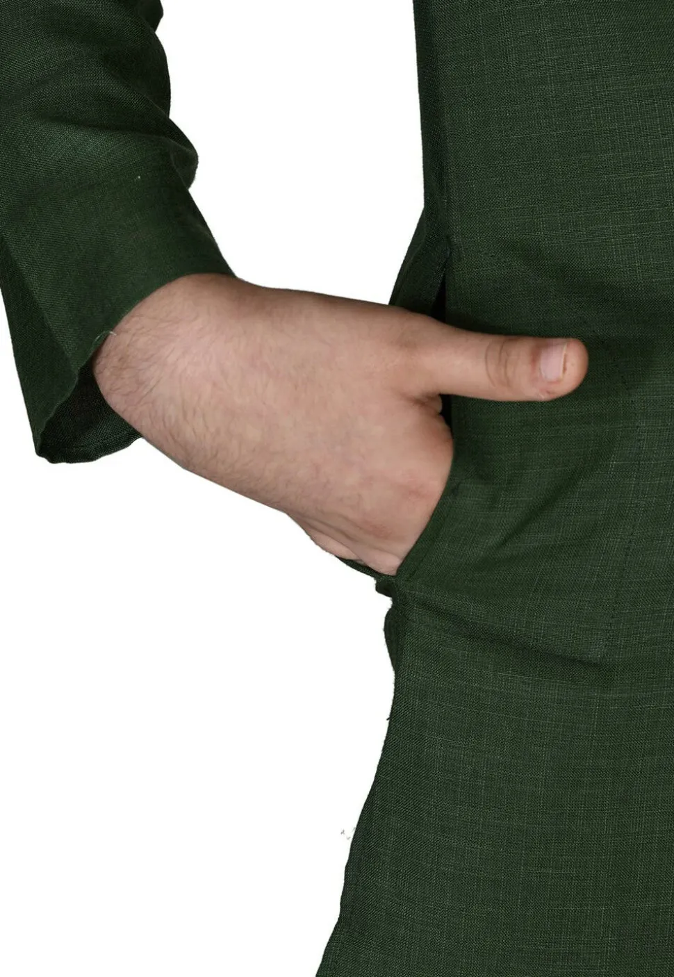 Solid Color Cotton Kurta in Dark Green