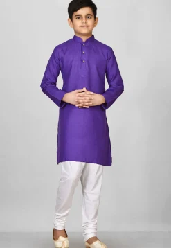 Solid Color Cotton Kurta Set in Violet