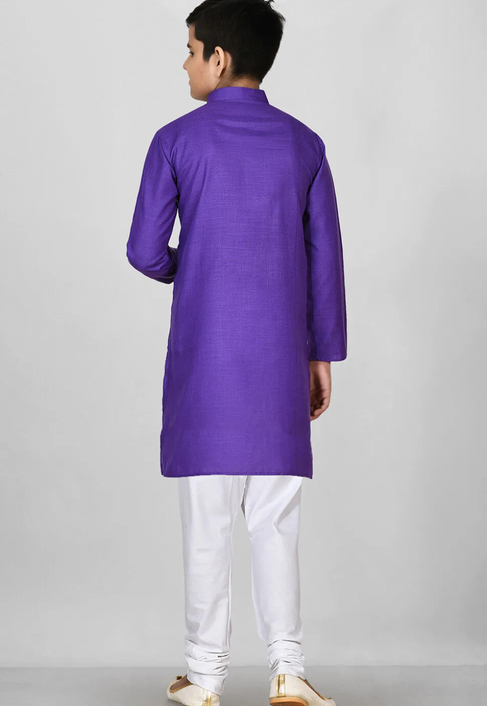 Solid Color Cotton Kurta Set in Violet