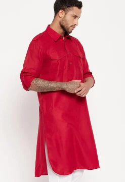 Solid Color Cotton Kurta Set in Fuchsia