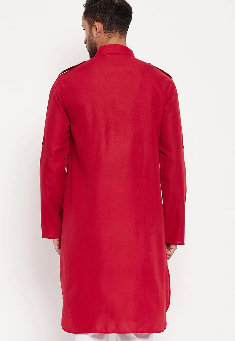 Solid Color Cotton Kurta Set in Fuchsia