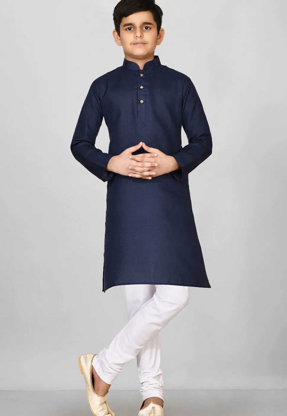 Solid Color Cotton Kurta in Navy Blue