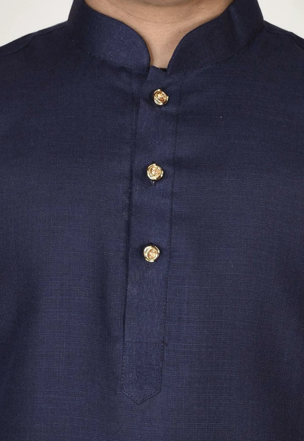 Solid Color Cotton Kurta in Navy Blue