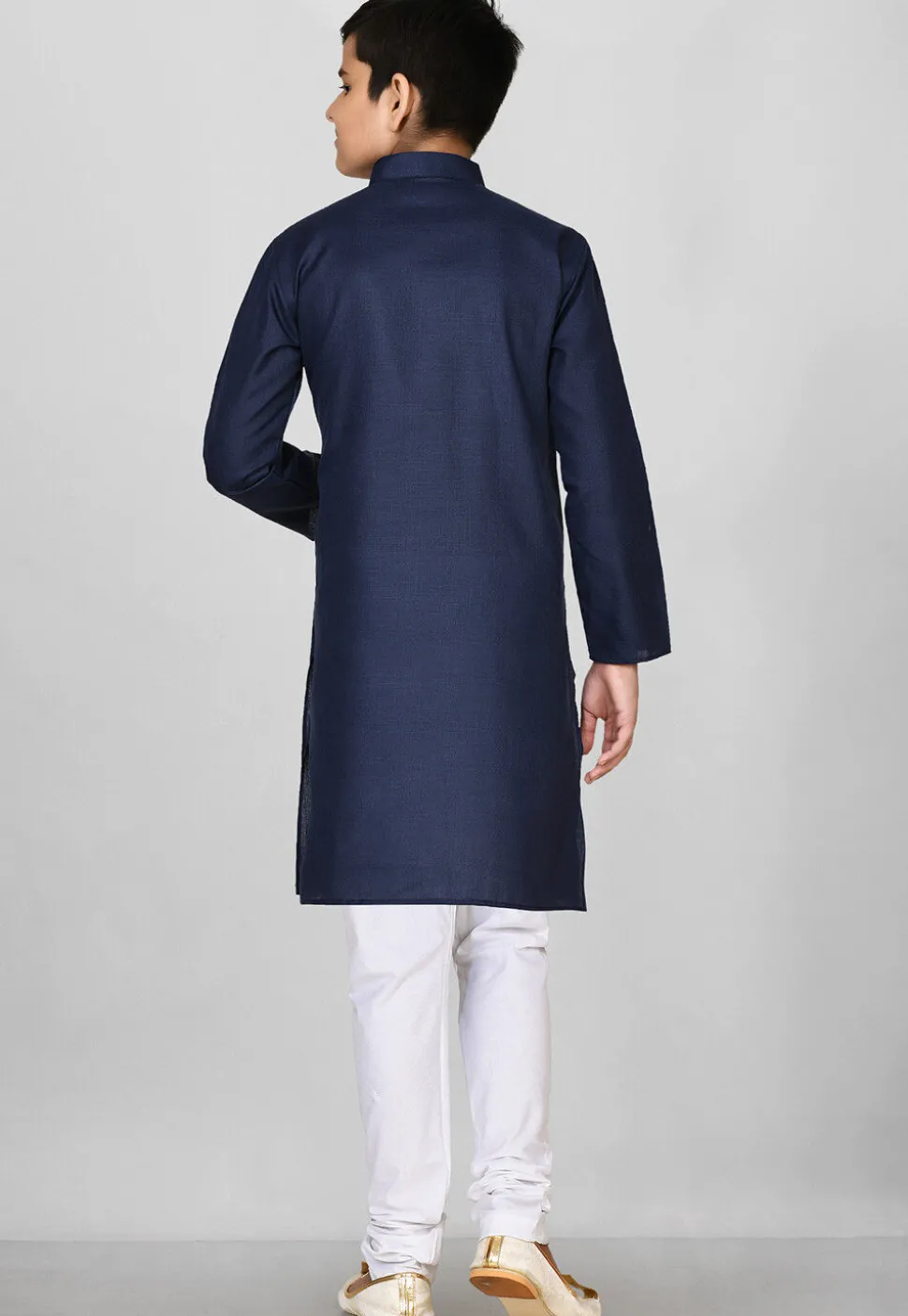 Solid Color Cotton Kurta in Navy Blue