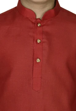 Solid Color Cotton Kurta Set in Red