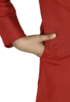 Solid Color Cotton Kurta Set in Red