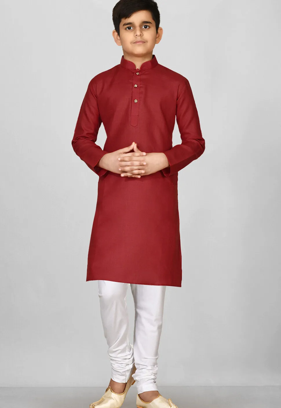Solid Color Cotton Kurta in Red